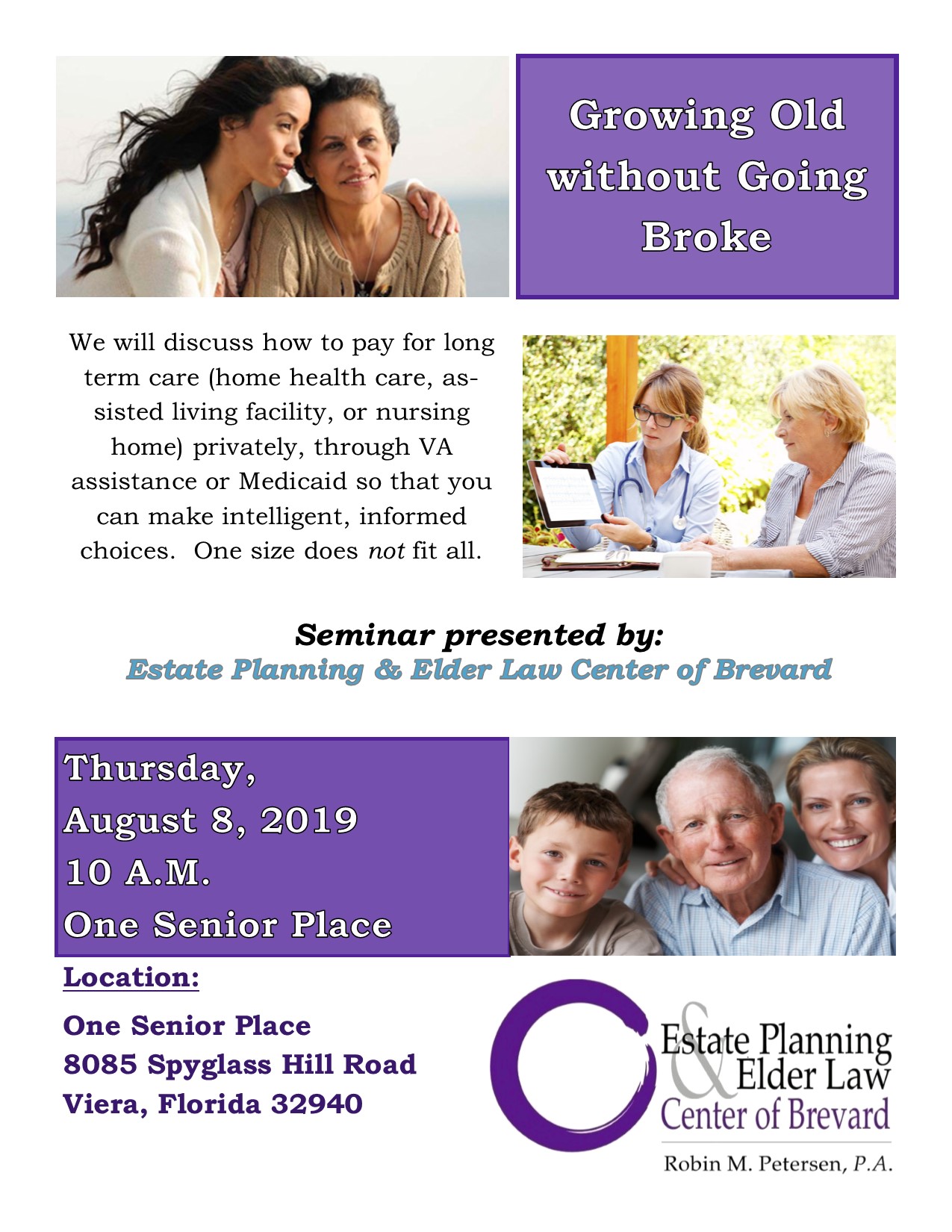 Growing Old without Going Broke presented by Estate Planning & Elder Law Center of Brevard