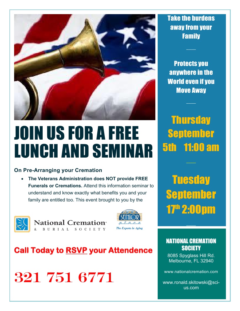 CANCELLED - Considering Cremation? Lunch Seminar presented by National Cremation Society