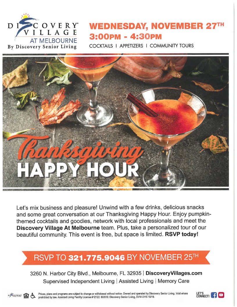 Thanksgiving Happy Hour at Discovery Village at Melbourne