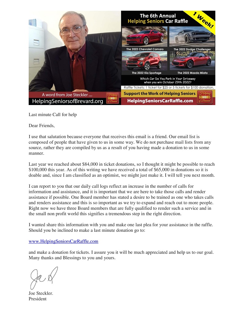 HELPING SENIOR CAR RAFFLE 2022! HURRY TIME IS ALMOST UP!!!! - One ...