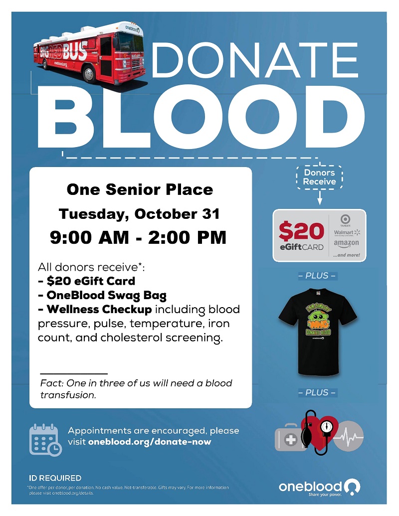 BLOOD DRIVE!!!! Tuesday, October 31st from 9am-2pm