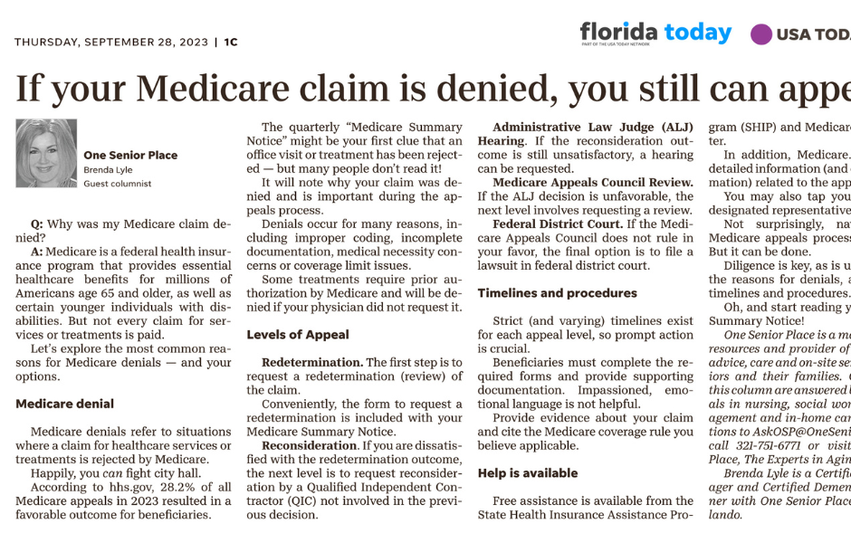 Ask One Senior Place Why was my Medicare claim denied? One Senior Place