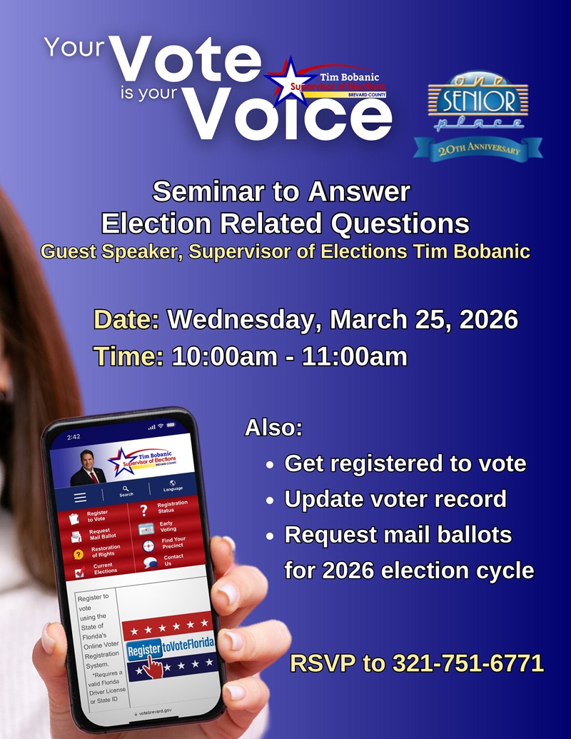 Your Vote is Your Voice: An Election Information Seminar w/ Supervisor of Elections Tim Bobanic