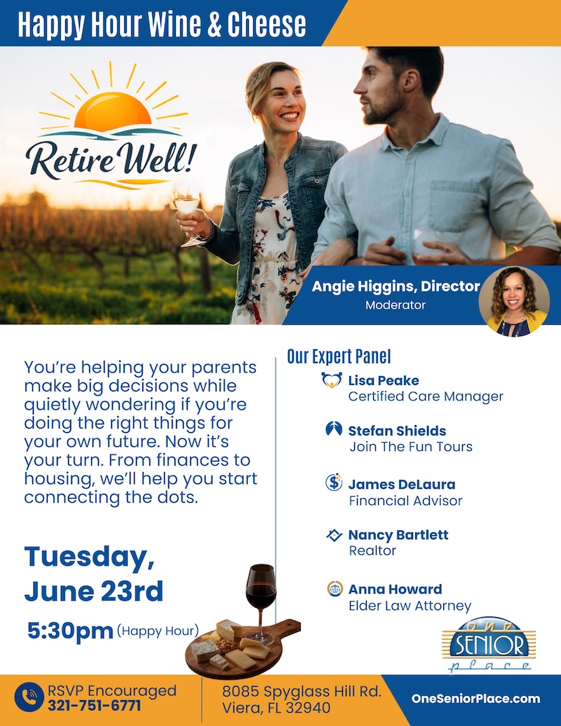 Retire Well in Brevard: Happy Hour Win & Cheese