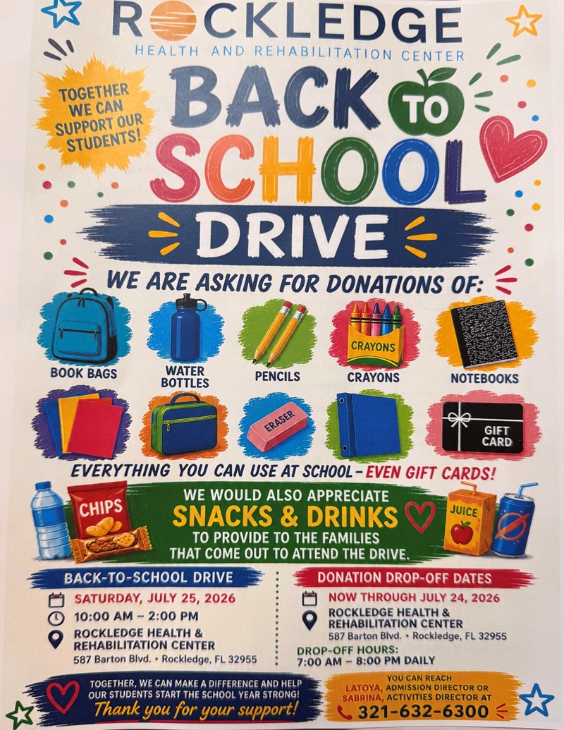 Back to School Drive at Rockledge Health and Rehabilitation Center