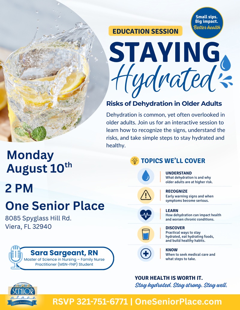 Staying Hydrated: Risks of Dehydration in Older Adults w/ Sara Sargeant, RN, Master of Science in Nursing – Family Nurse Practitioner (MSN-FNP) Student