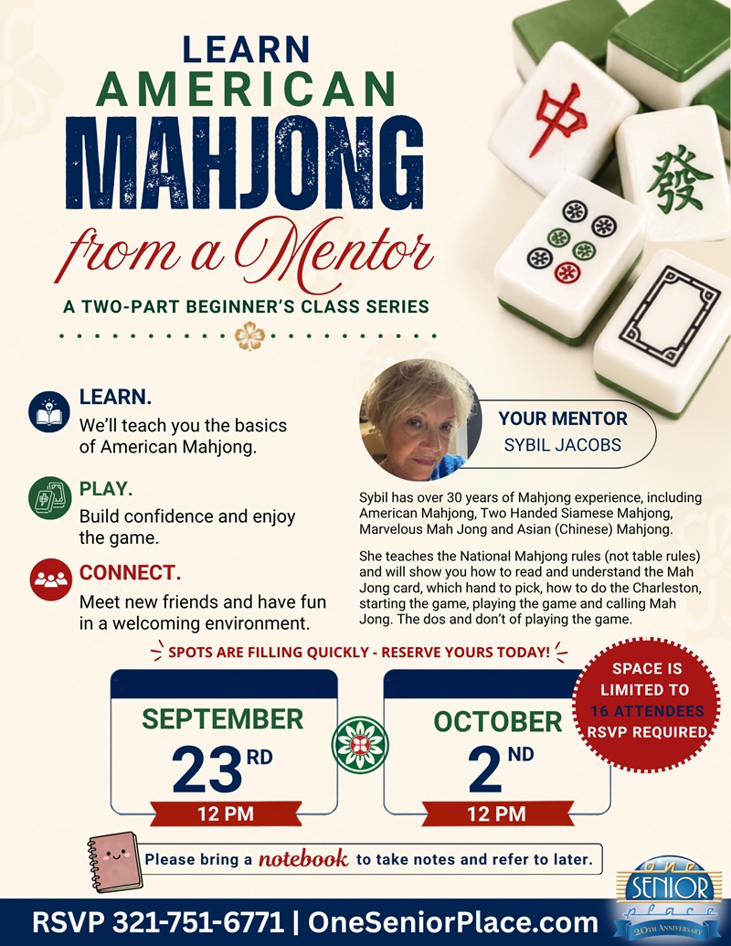 Learn American Mahjong From a Mentor: A Two-Part Beginner Class Series w/ Mentor Sybil Jacobs