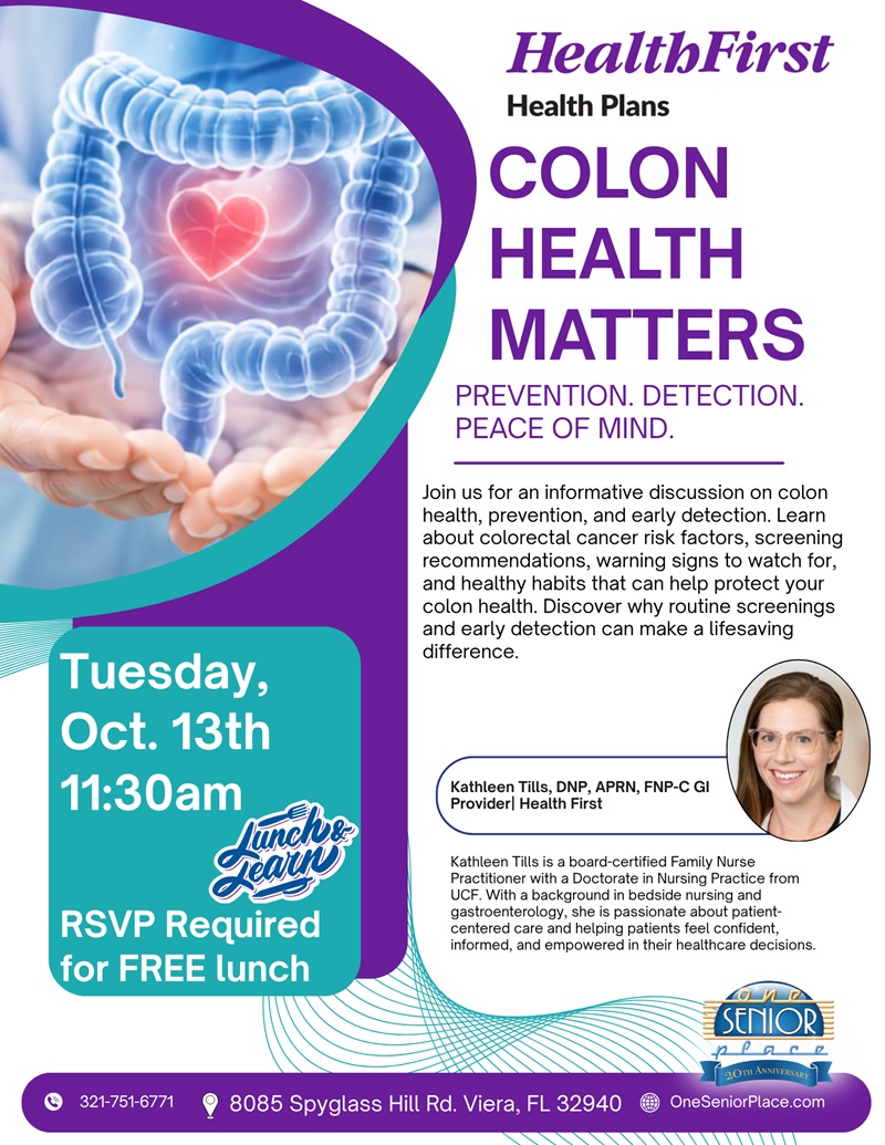 Lunch & Learn "Colon Health Matters: Prevention. Detection. Peace of Mind." w/ Kathleen Tills, DNP, APRN, Health First