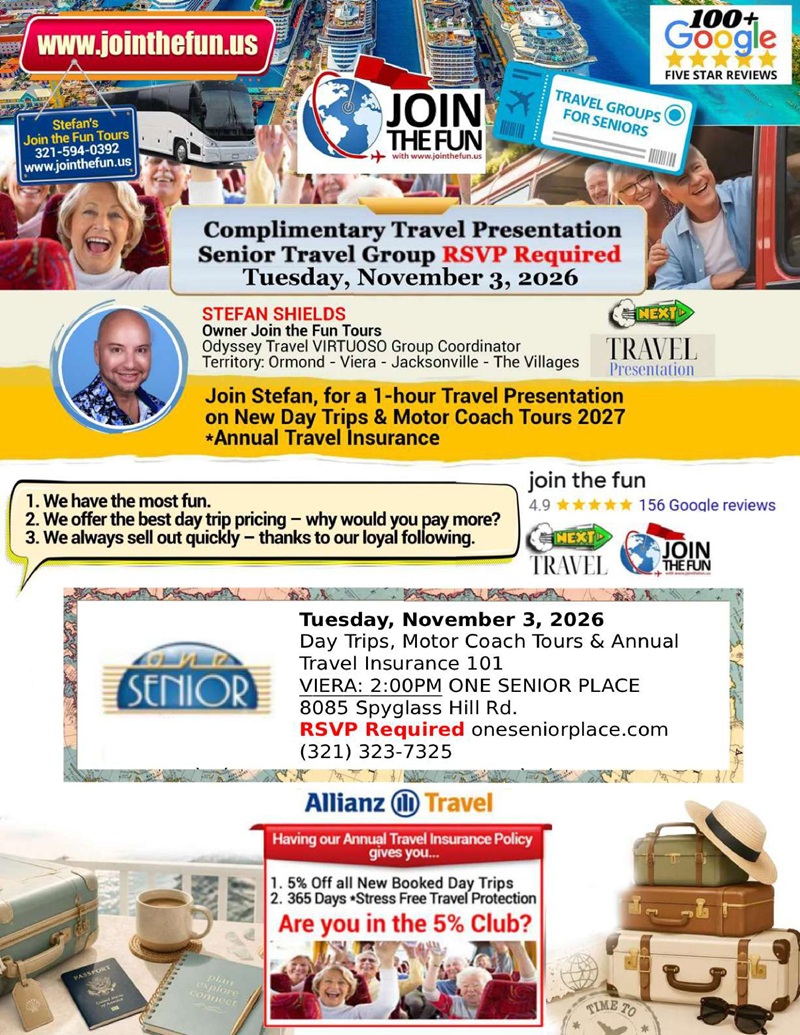 Ready, Set, Travel! Senior Travel Presentation with Stefan Shields, Join the Fun Tours