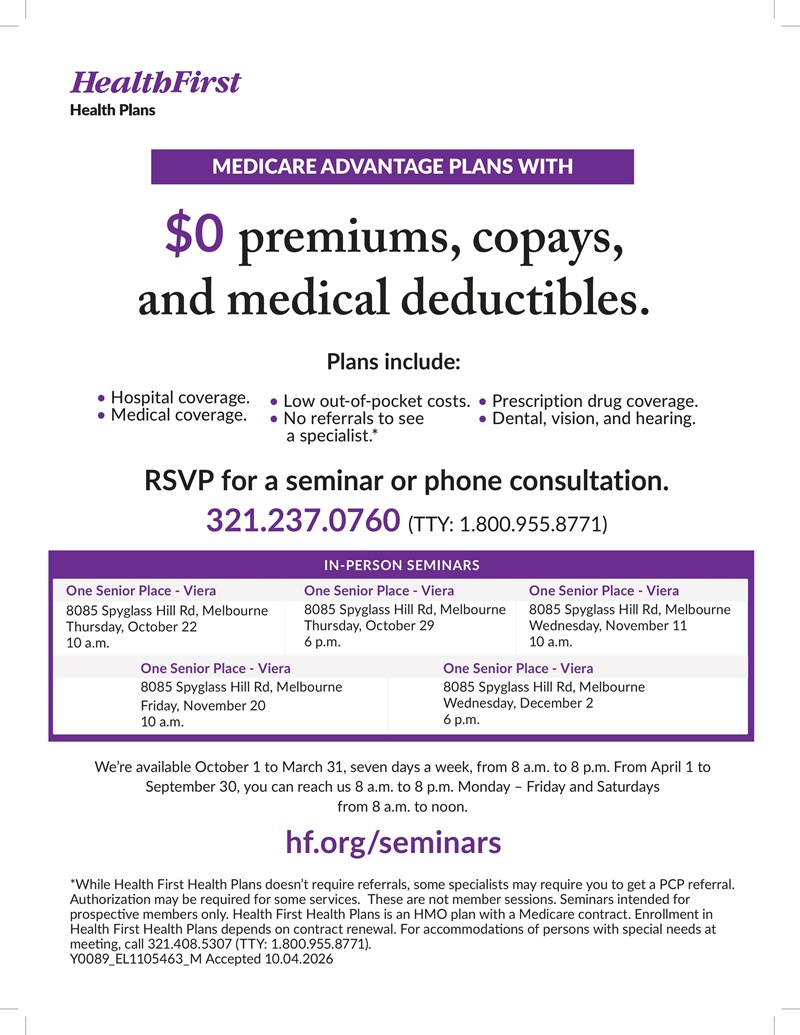 Medicare Advantage Sales Seminar with Health First Health Plans